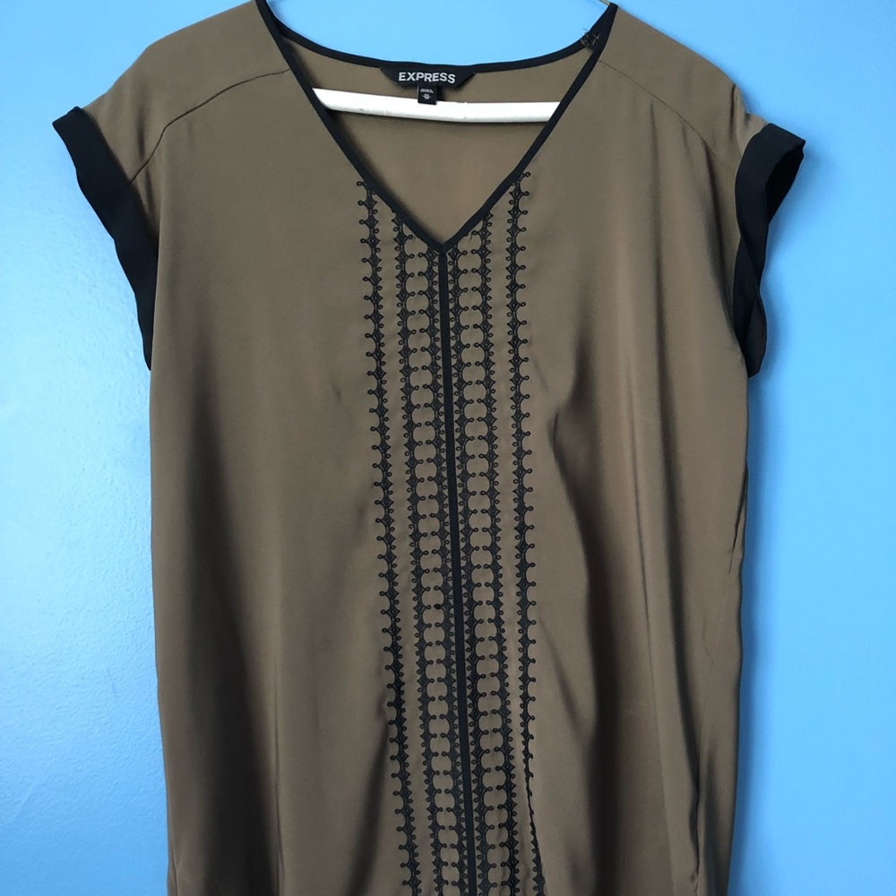 Express Green and Black V-neck Blouse